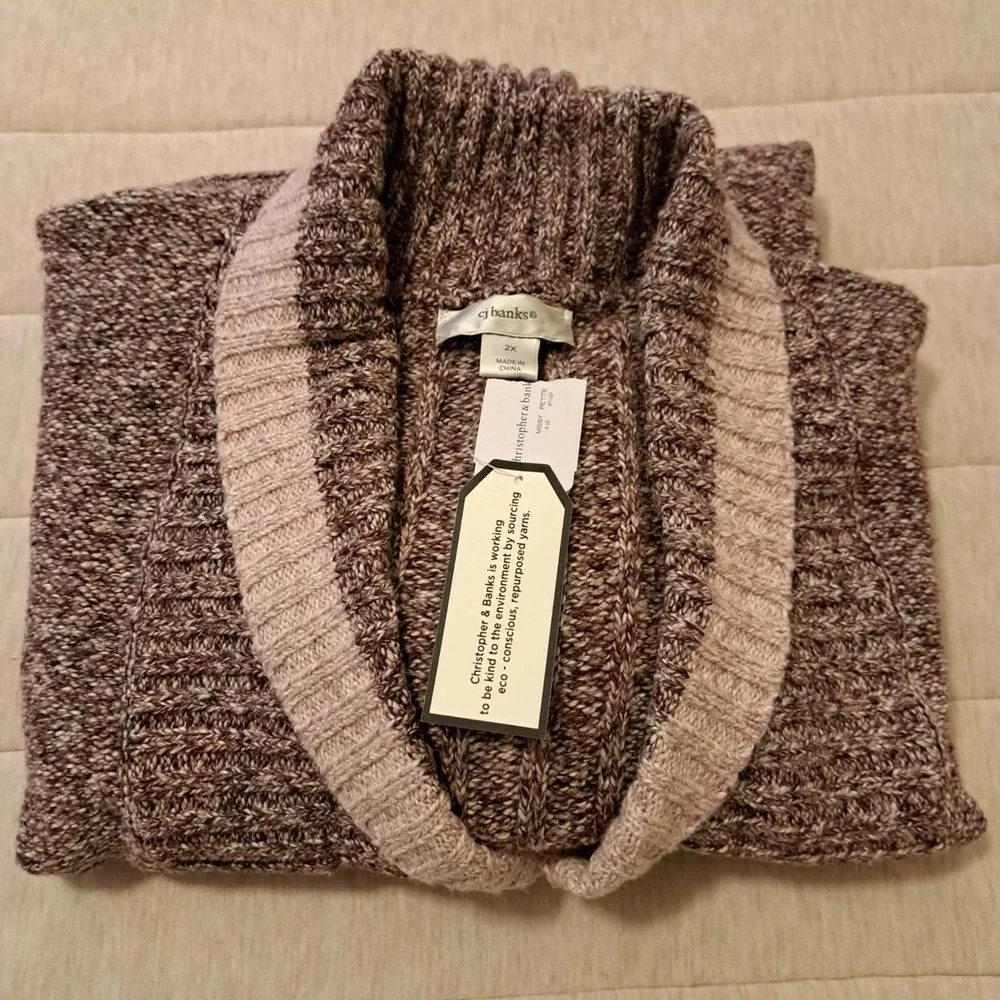 CJ Banks Long Cardigan Sweater Plus Size 2X  Purple Open Front Duster Preppy NWT